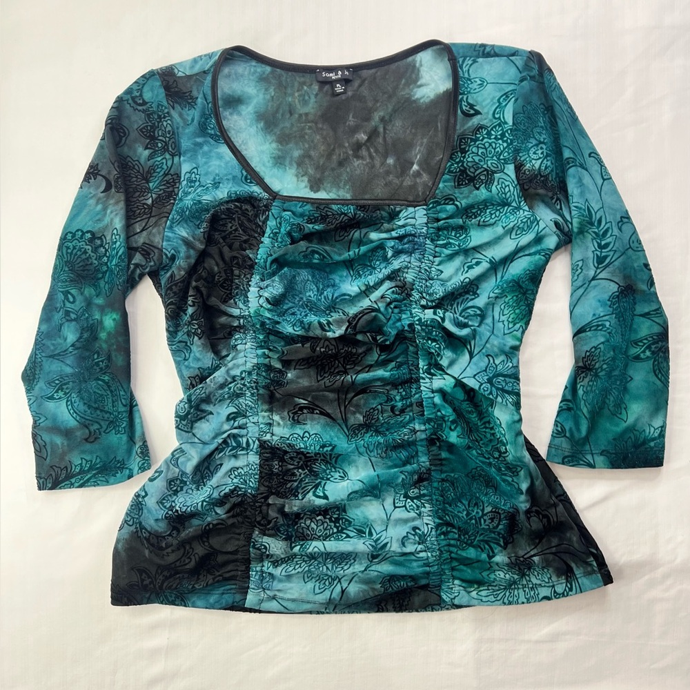 Petite Women’s Long Sleeve Top Blue and Black Fairy Y2K